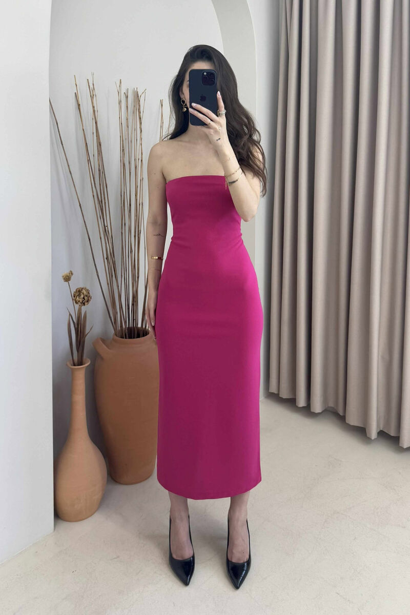 ONE COLOR BACK ZIPPER WOMEN DRESS FUCHSIA/CIKLAMI - 3