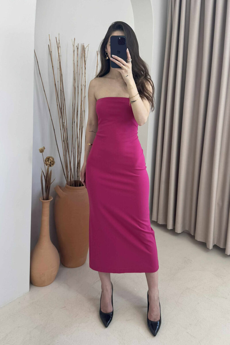 ONE COLOR BACK ZIPPER WOMEN DRESS FUCHSIA/CIKLAMI - 1
