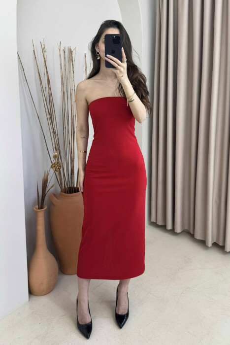 ONE COLOR BACK ZIPPER WOMEN DRESS RED/E KUQE 