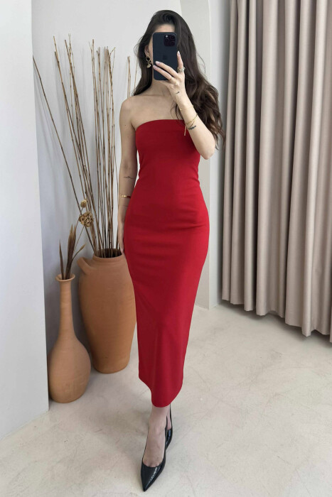 ONE COLOR BACK ZIPPER WOMEN DRESS RED/E KUQE - 2