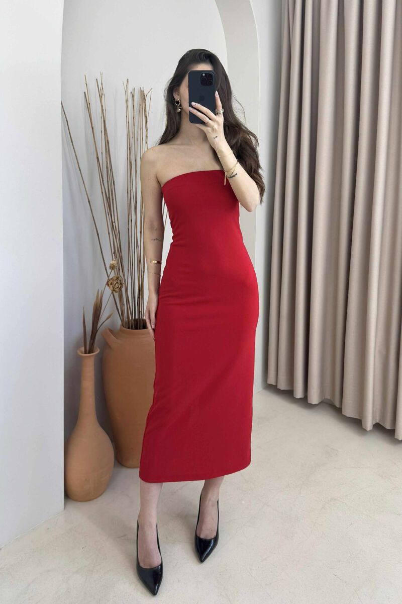 ONE COLOR BACK ZIPPER WOMEN DRESS RED/E KUQE - 3