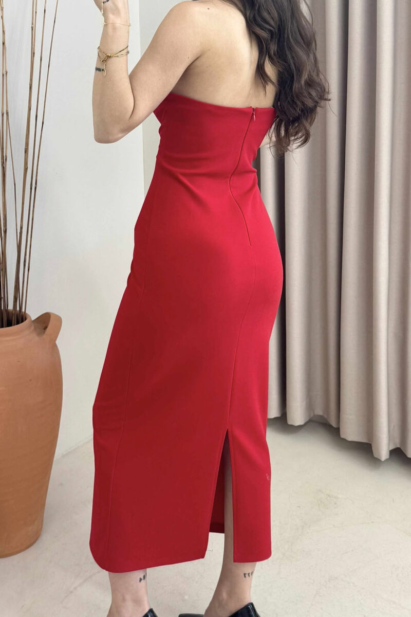 ONE COLOR BACK ZIPPER WOMEN DRESS RED/E KUQE - 4
