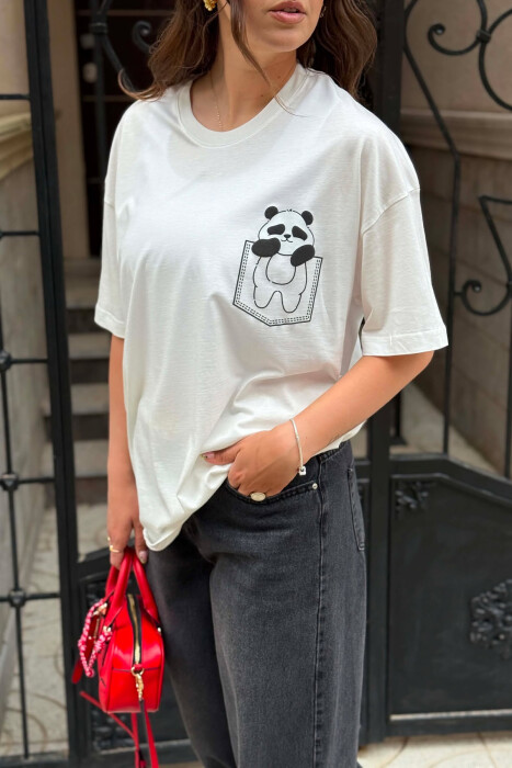 ONE COLOR BEAR IMAGE WOMAN T-SHIRT + 6 PAIR SOCKS WHITE-E BARDHE - 4