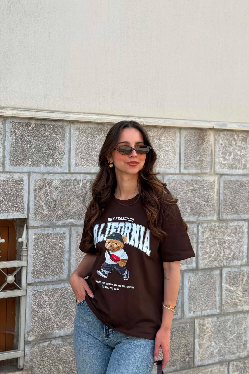 ONE COLOR BEAR IMAGE WOMAN T-SHIRT DARK BROWN/KAE - 1