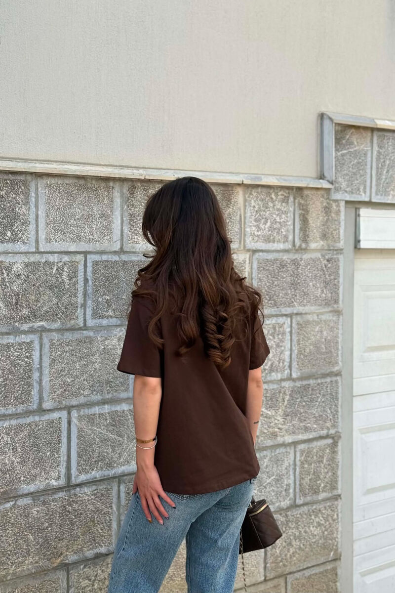 ONE COLOR BEAR IMAGE WOMAN T-SHIRT DARK BROWN/KAE - 2
