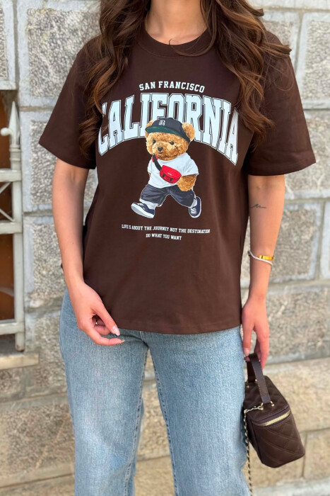 ONE COLOR BEAR IMAGE WOMAN T-SHIRT DARK BROWN/KAE - 4