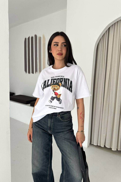 ONE COLOR BEAR IMAGE WOMAN T-SHIRT WHITE-E BARDHE 