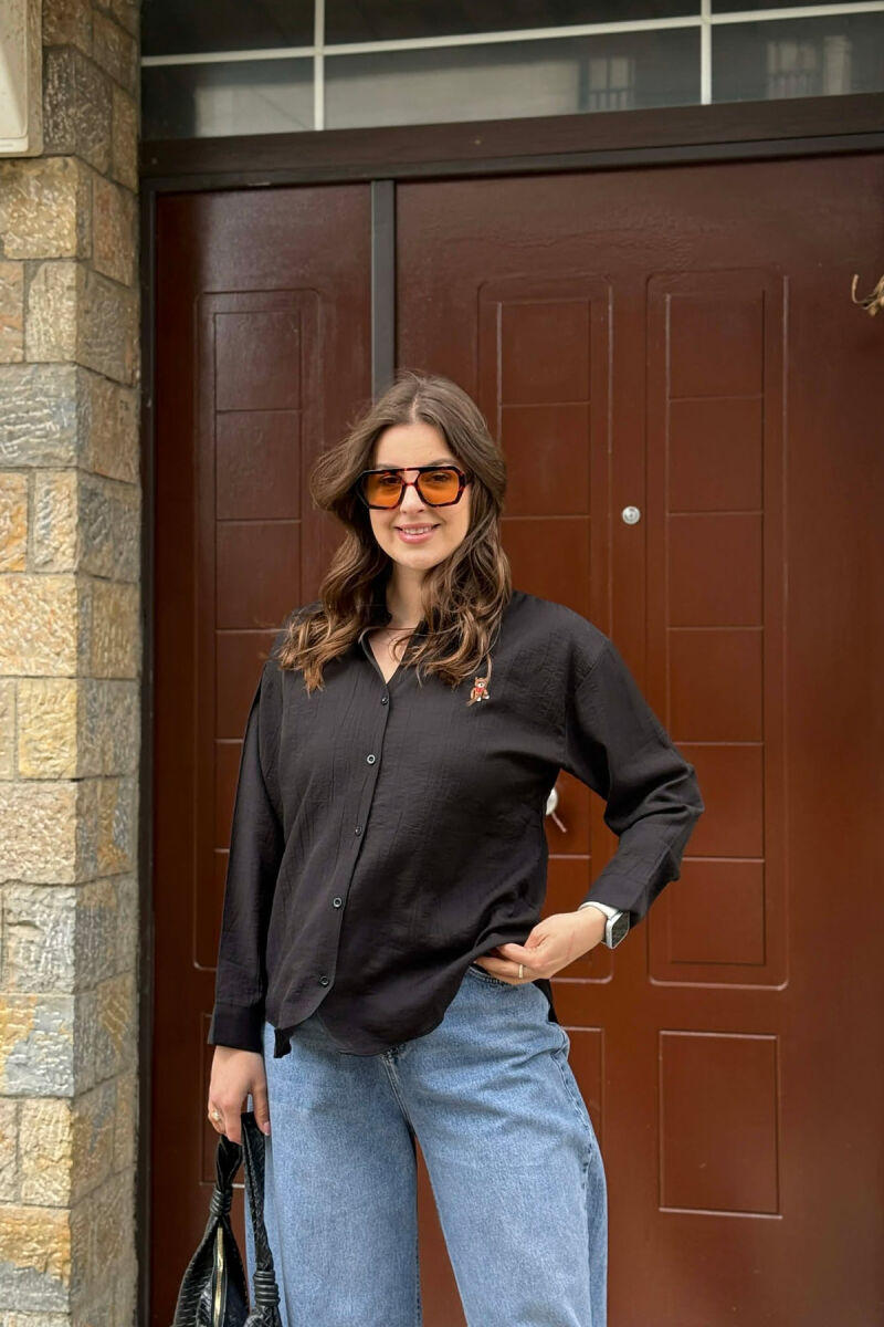 ONE COLOR BEAR LOGO WOMAN SHIRT BLACK/ E ZEZE - 1