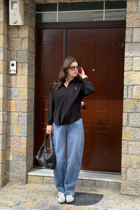 ONE COLOR BEAR LOGO WOMAN SHIRT BLACK/ E ZEZE - 4