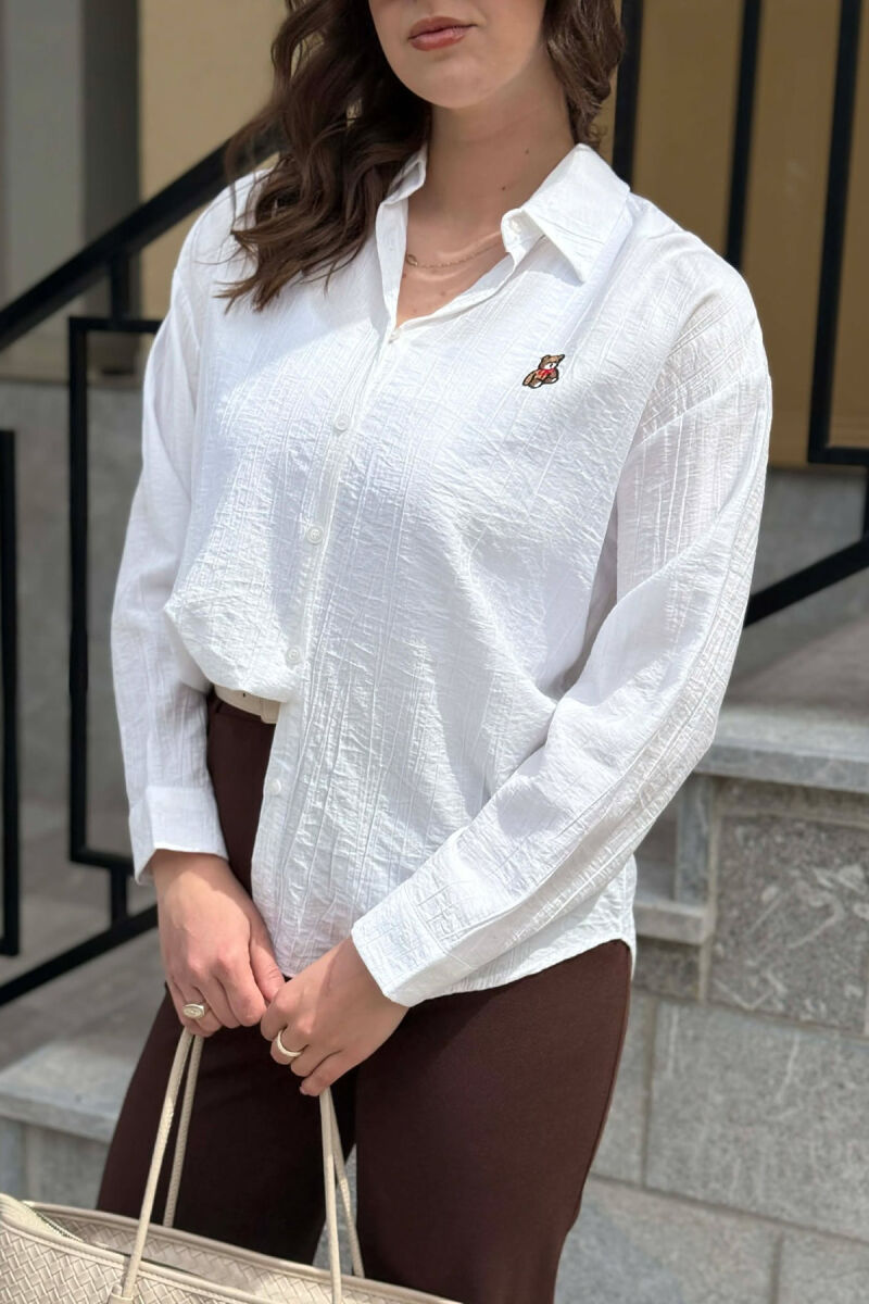 ONE COLOR BEAR LOGO WOMAN SHIRT WHITE-E BARDHE - 2