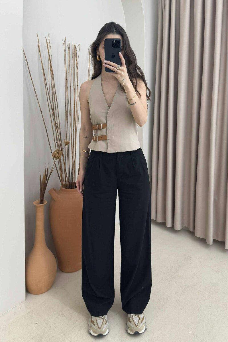 ONE COLOR BELT AND BUTTONS DETAIL WOMEN VEST BEIGE/BEZHE - 2