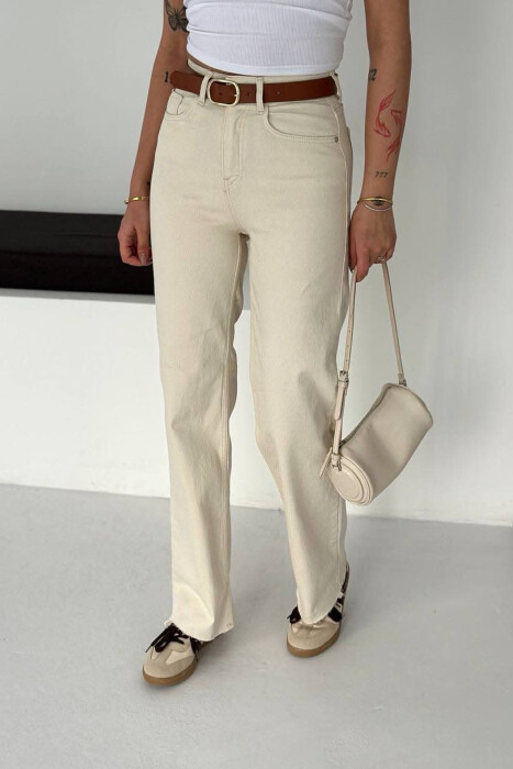 ONE COLOR BELT DETAIL CUT OF EDGES WOMAN JEANS CREAM/KREM - 2