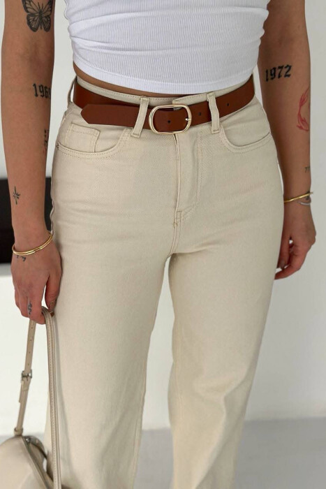ONE COLOR BELT DETAIL CUT OF EDGES WOMAN JEANS CREAM/KREM - 4