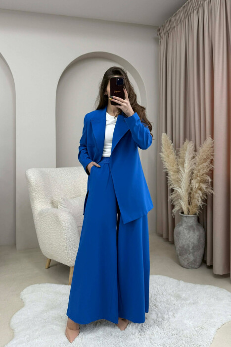 ONE COLOR BELT DETAIL JACKET+TROUSERS WOMEN SET BLUE/BLU - 3