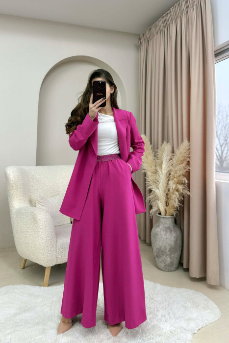 ONE COLOR BELT DETAIL JACKET+TROUSERS WOMEN SET FUCHSIA/CIKLAMI - 2