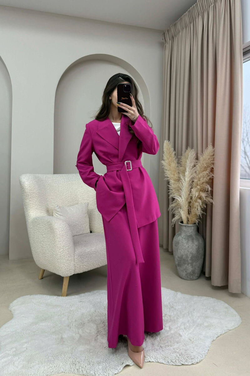 ONE COLOR BELT DETAIL JACKET+TROUSERS WOMEN SET FUCHSIA/CIKLAMI - 3