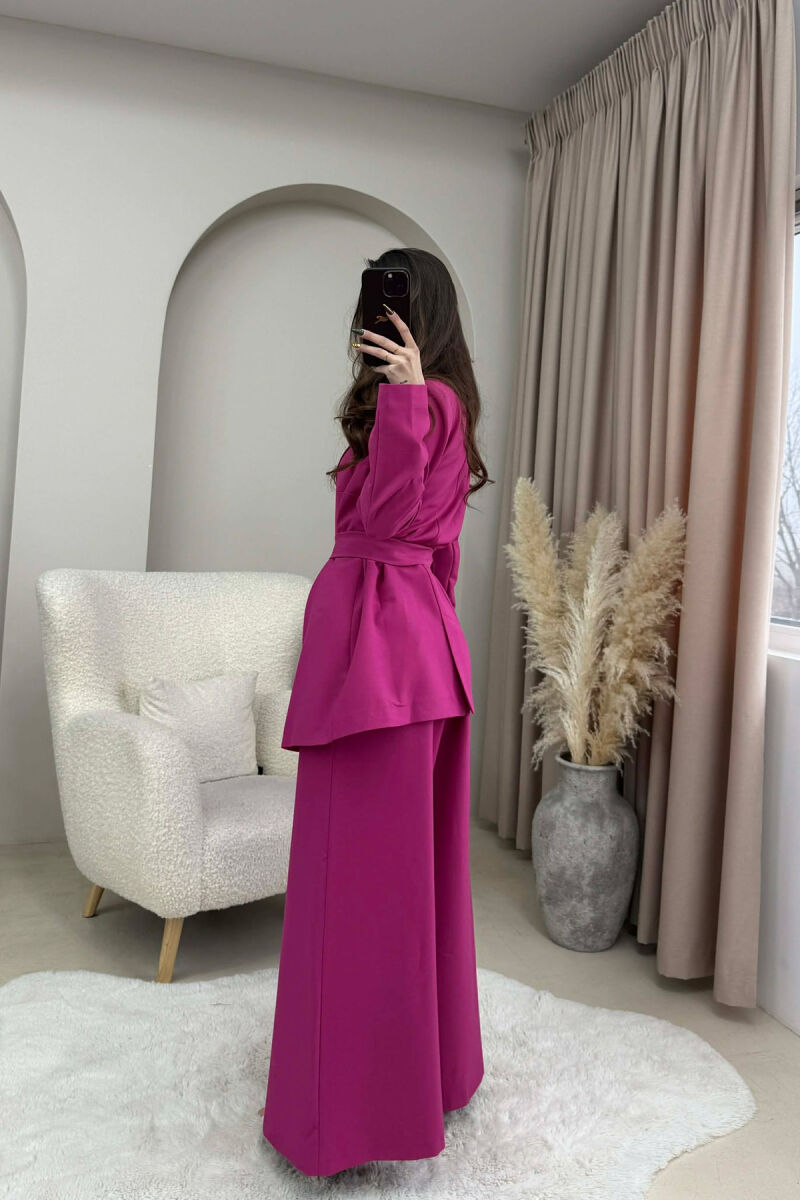 ONE COLOR BELT DETAIL JACKET+TROUSERS WOMEN SET FUCHSIA/CIKLAMI - 4