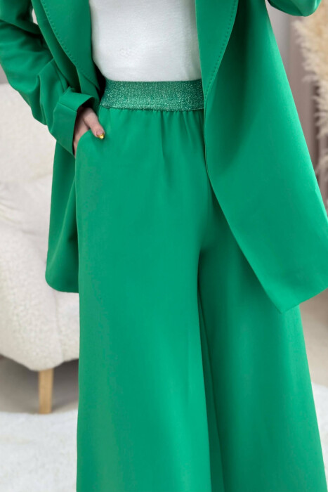 ONE COLOR BELT DETAIL JACKET+TROUSERS WOMEN SET GREEN/JESHILE - 3
