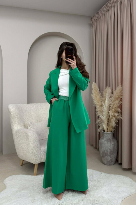 ONE COLOR BELT DETAIL JACKET+TROUSERS WOMEN SET GREEN/JESHILE - 5