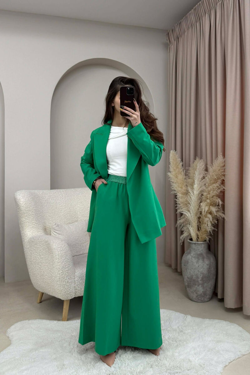 ONE COLOR BELT DETAIL JACKET+TROUSERS WOMEN SET GREEN/JESHILE - 5