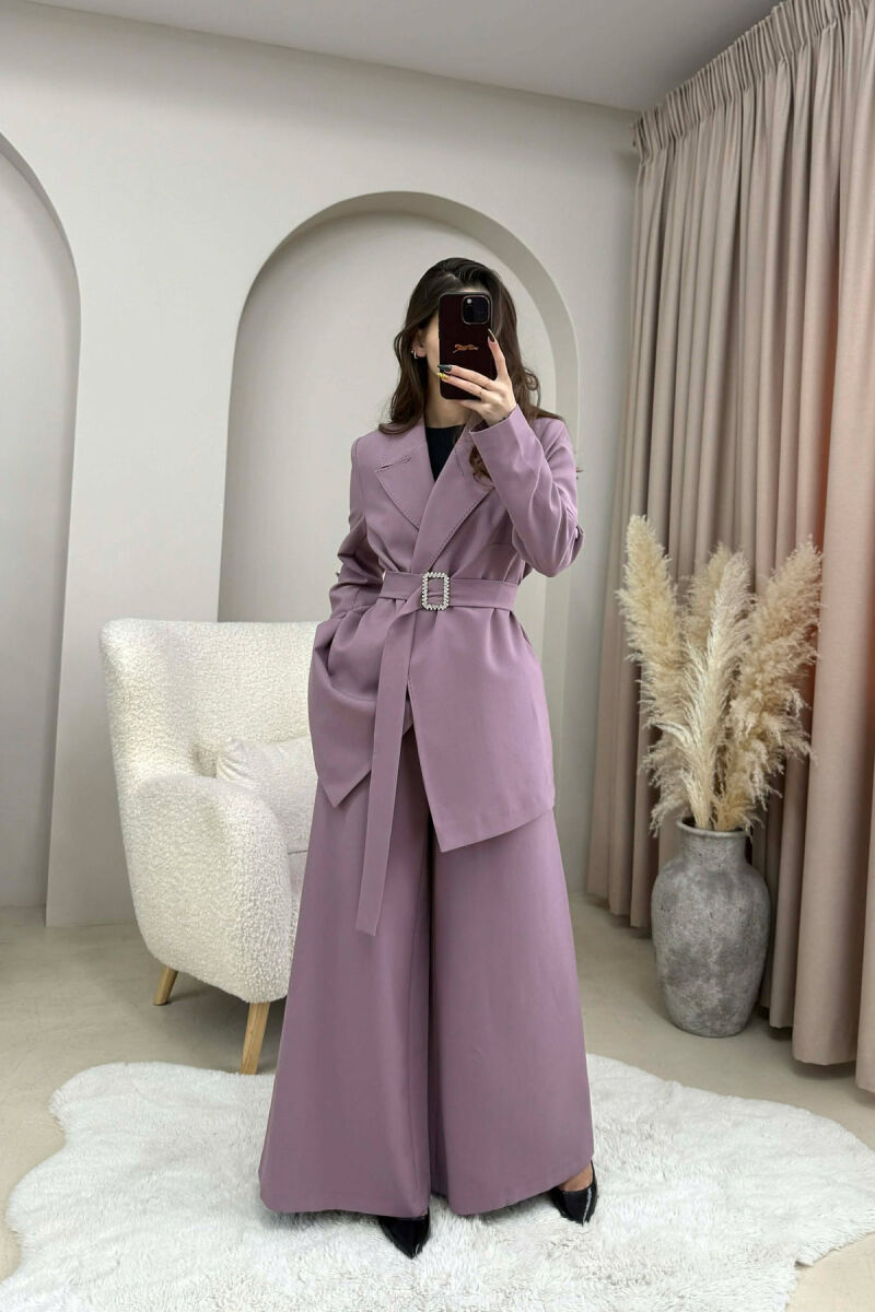 ONE COLOR BELT DETAIL JACKET+TROUSERS WOMEN SET VINEGAR/UTHULL - 1