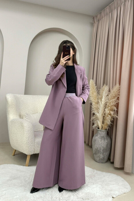 ONE COLOR BELT DETAIL JACKET+TROUSERS WOMEN SET VINEGAR/UTHULL - 2