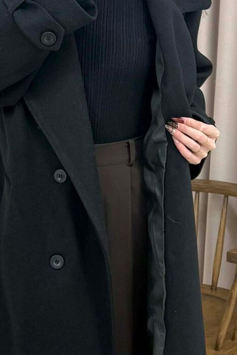 ONE COLOR BELT DETAIL LONG WOMEN TRENCH COAT BLACK/ E ZEZE - 4