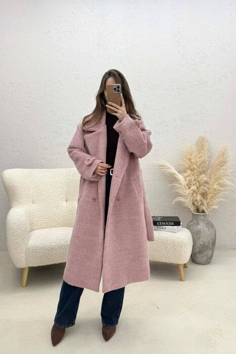 ONE COLOR BELT DETAIL LONG WOMEN TRENCH COAT LIGHT PURPLE/LEZB 