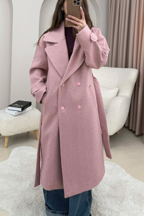 ONE COLOR BELT DETAIL LONG WOMEN TRENCH COAT VINEGAR/UTHULL - 1