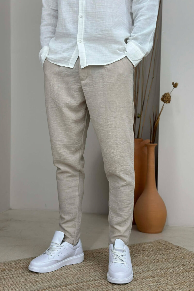 ONE COLOR BELT DETAIL MEN PANTS BEIGE/BEZHE - 2