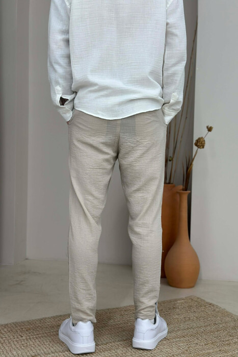 ONE COLOR BELT DETAIL MEN PANTS BEIGE/BEZHE - 3