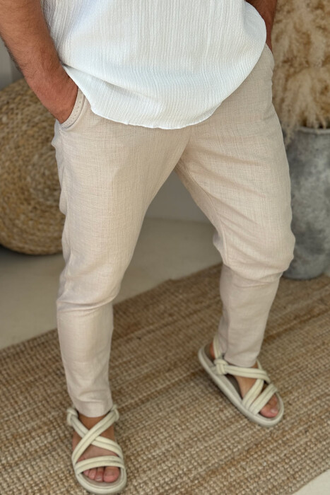 ONE COLOR BELT DETAIL MEN PANTS BEIGE/BEZHE - 2