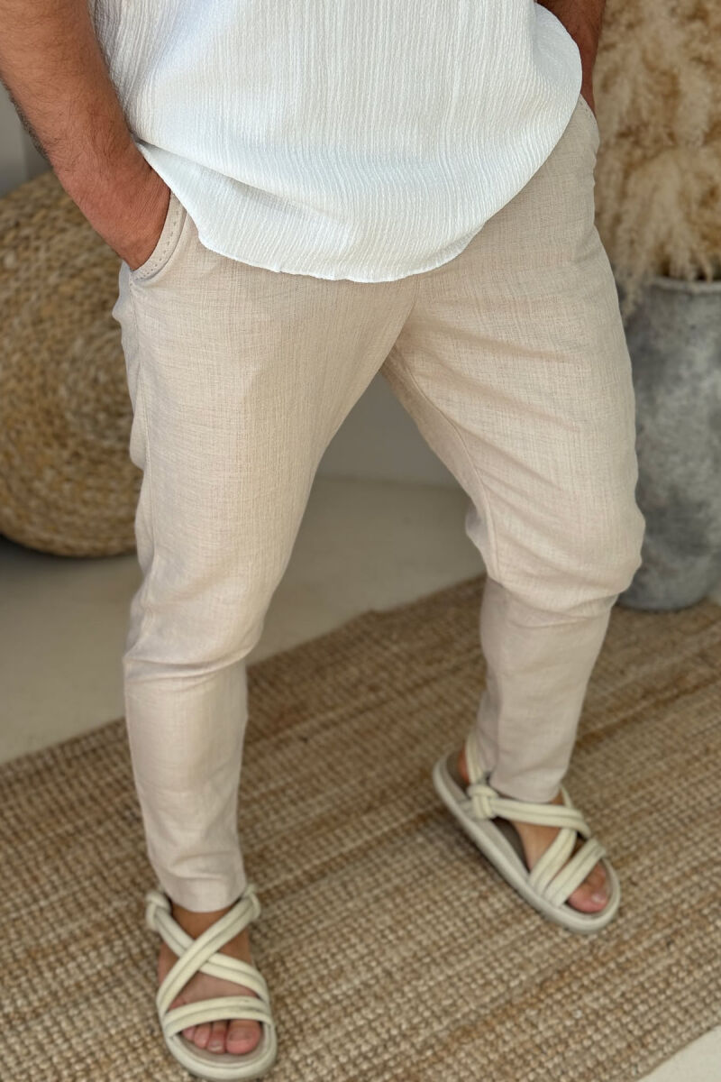 ONE COLOR BELT DETAIL MEN PANTS BEIGE/BEZHE - 2