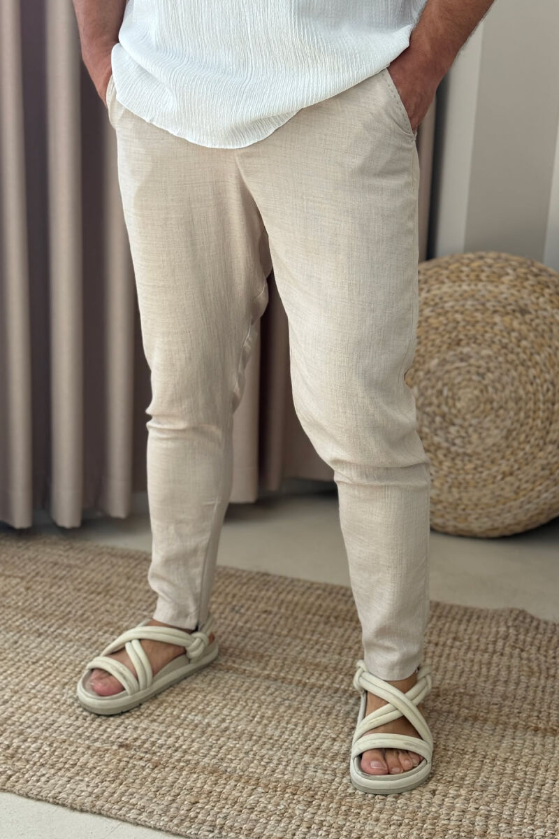 ONE COLOR BELT DETAIL MEN PANTS BEIGE/BEZHE - 4