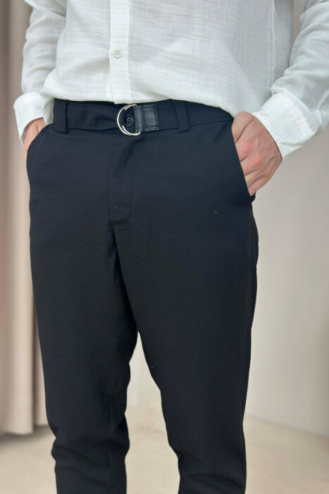 ONE COLOR BELT DETAIL MEN PANTS BLACK/ E ZEZE - 3