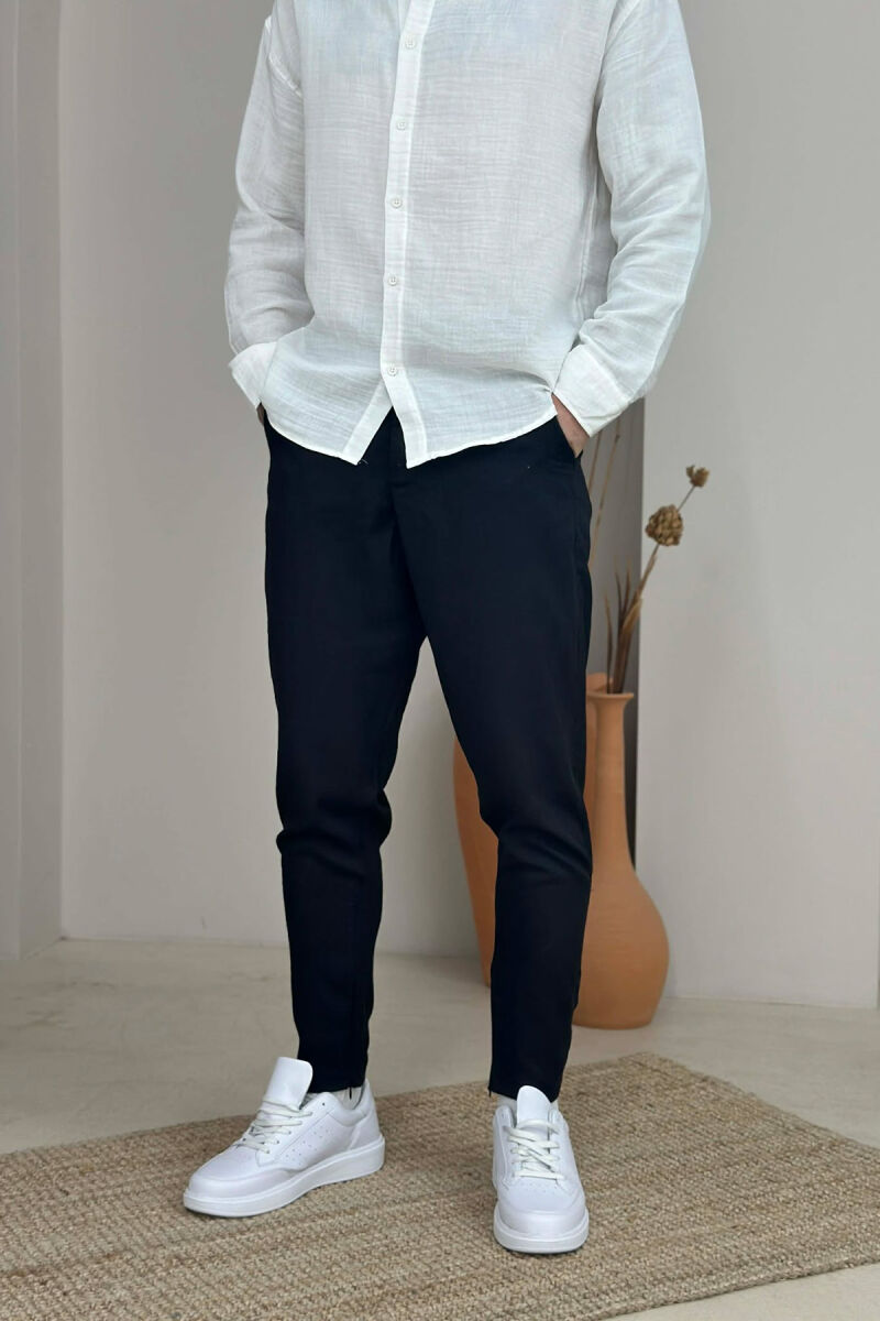 ONE COLOR BELT DETAIL MEN PANTS BLACK/ E ZEZE - 4