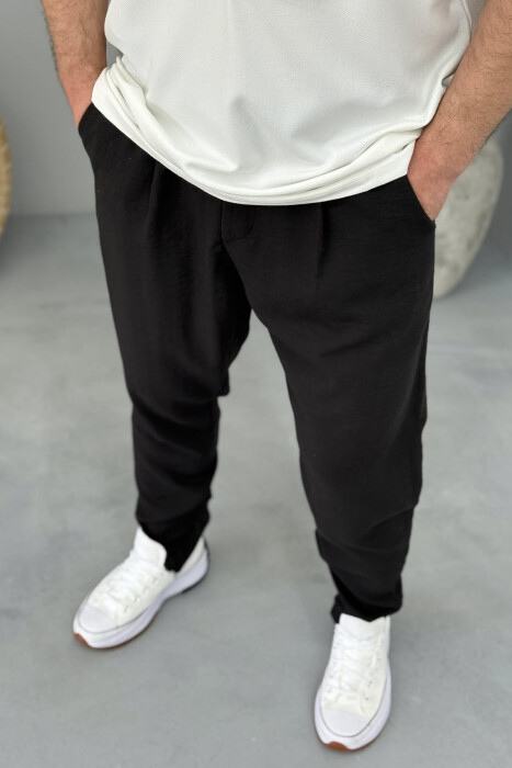 ONE COLOR BELT DETAIL MEN PANTS BLACK/ E ZEZE - 3