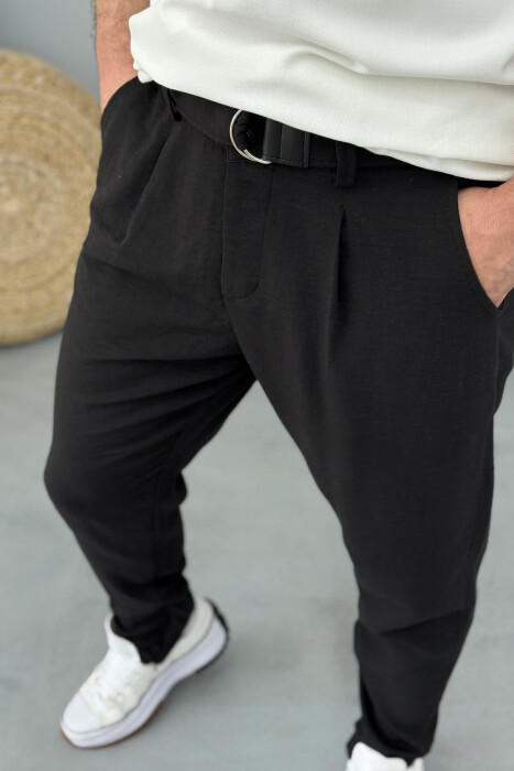 ONE COLOR BELT DETAIL MEN PANTS BLACK/ E ZEZE - 5