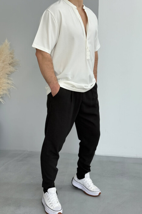 ONE COLOR BELT DETAIL MEN PANTS BLACK/ E ZEZE 