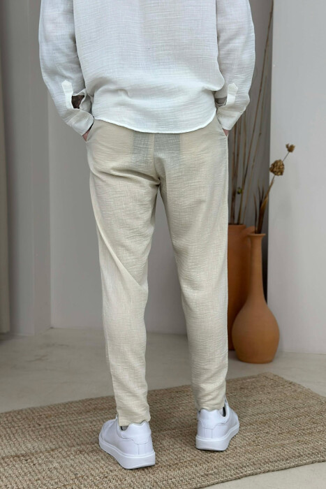 ONE COLOR BELT DETAIL MEN PANTS CREAM/KREM - 2