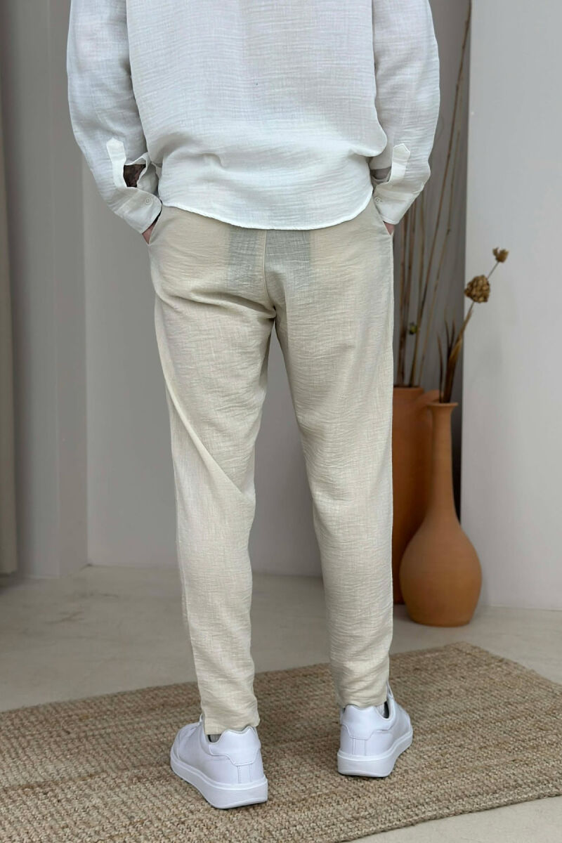 ONE COLOR BELT DETAIL MEN PANTS CREAM/KREM - 2
