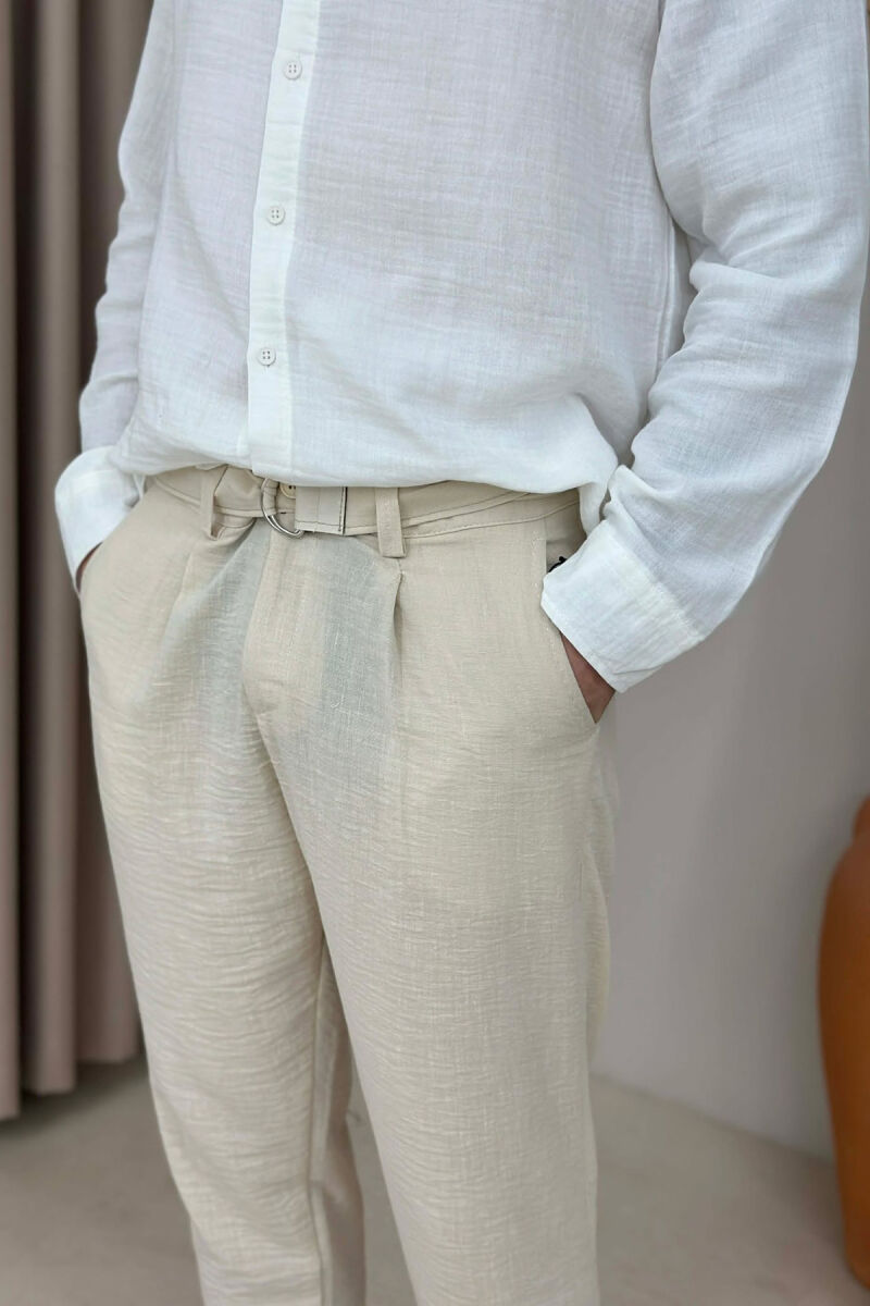 ONE COLOR BELT DETAIL MEN PANTS CREAM/KREM - 4