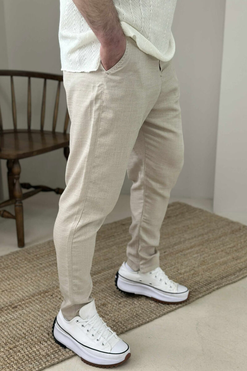 ONE COLOR BELT DETAIL MEN PANTS CREAM/KREM - 2
