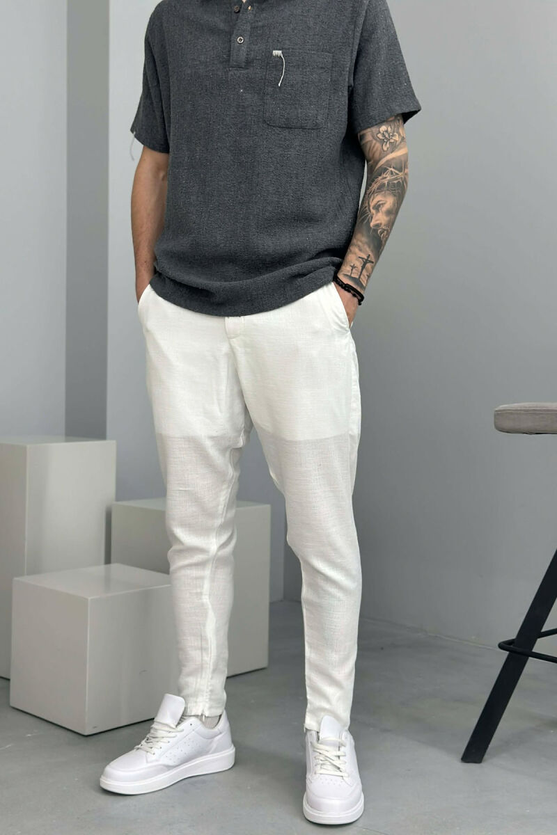 ONE COLOR BELT DETAIL MEN PANTS WHITE-E BARDHE - 2