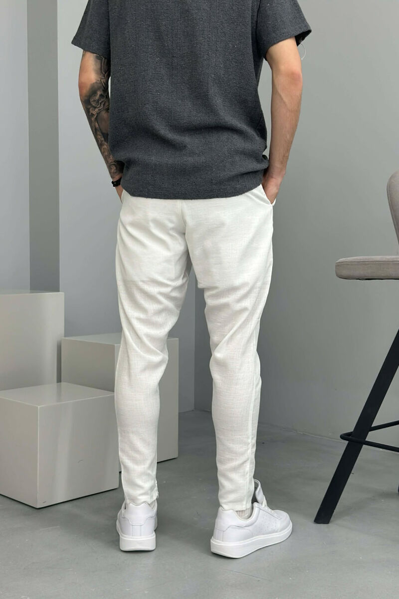 ONE COLOR BELT DETAIL MEN PANTS WHITE-E BARDHE - 4