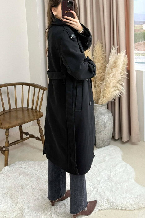 ONE COLOR BELT DETAIL WOMAN COAT BLACK/ E ZEZE - 2