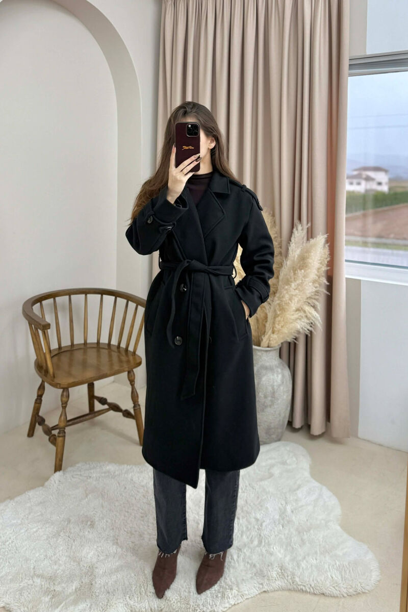 ONE COLOR BELT DETAIL WOMAN COAT BLACK/ E ZEZE - 4