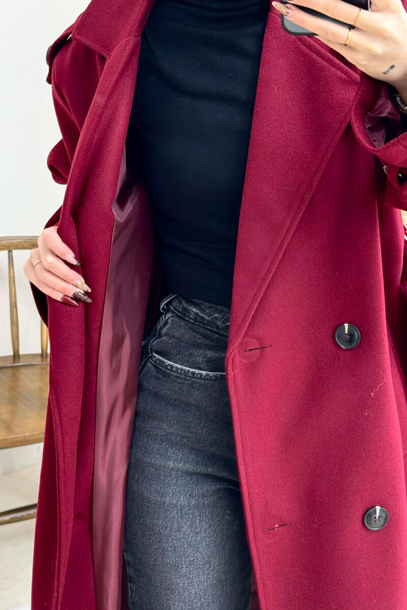 ONE COLOR BELT DETAIL WOMAN COAT BURGUNDY/VISHNJE - 5