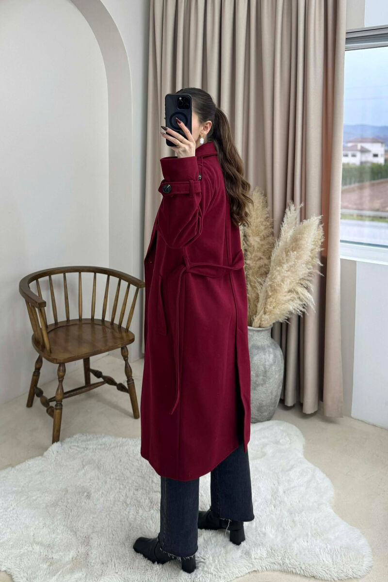 ONE COLOR BELT DETAIL WOMAN COAT BURGUNDY/VISHNJE - 6