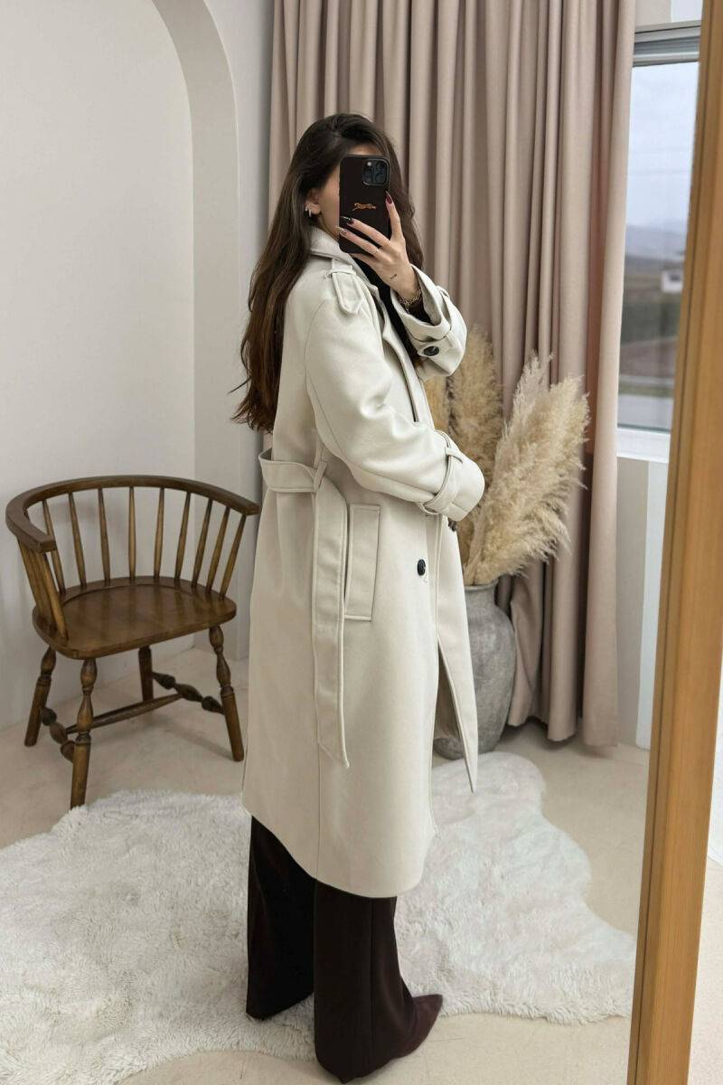 ONE COLOR BELT DETAIL WOMAN COAT CREAM/KREM - 2